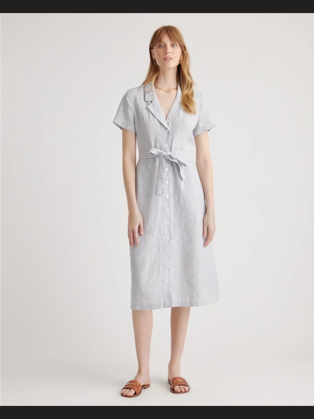 Quince Blue & White Striped Button-Down Midi Dress - Picture 8 of 9